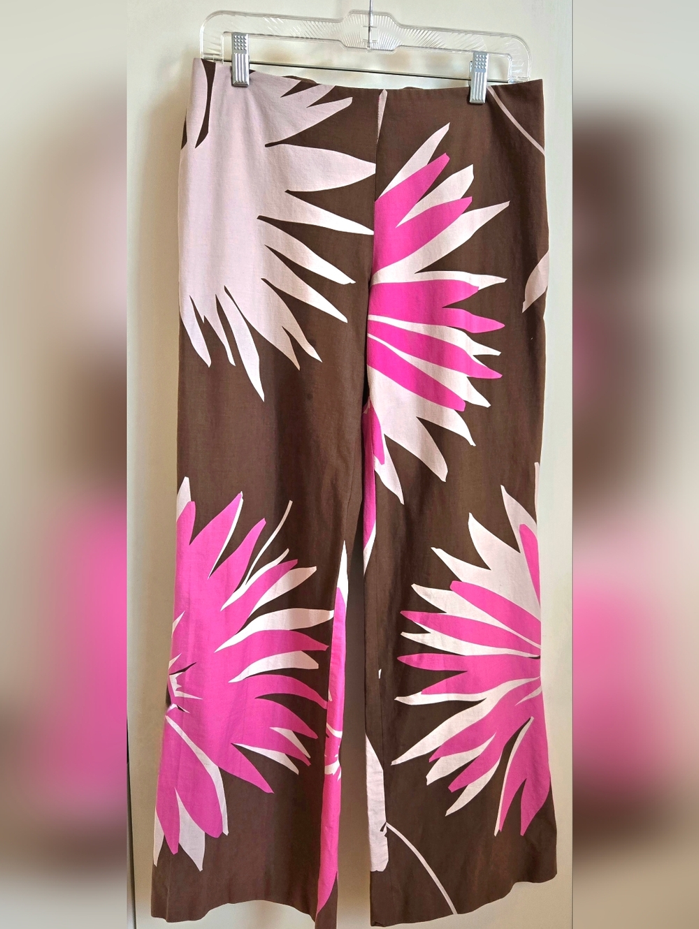 Trina Turk Wide-Leg Floral Print Pants in Pink & Brown